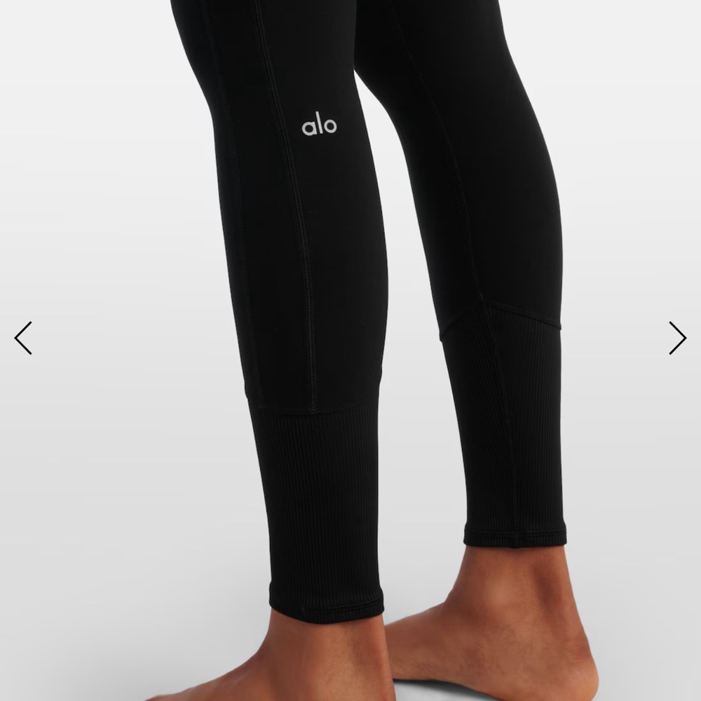ALO Yoga Black High-Rise Ribbed-Waist Leggings - Picture 4 of 7